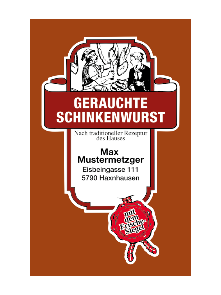 Gerauchte Schinkenwurst NK 55/25 FASER BAK-D/Stückdruck (rauchdurchlässig)