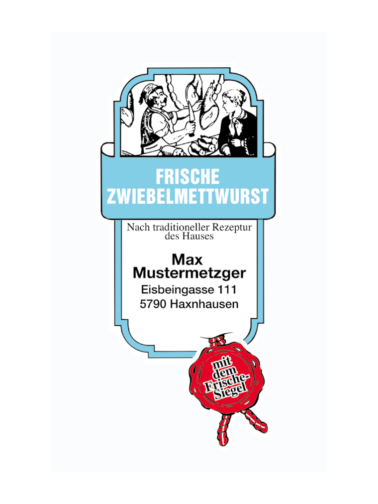 Frische Zwiebelmettwurst gestippt NK 43/21 WI-STERIL TRANSPARENT/Stückdruck (NICHT rauchdurchlässig)