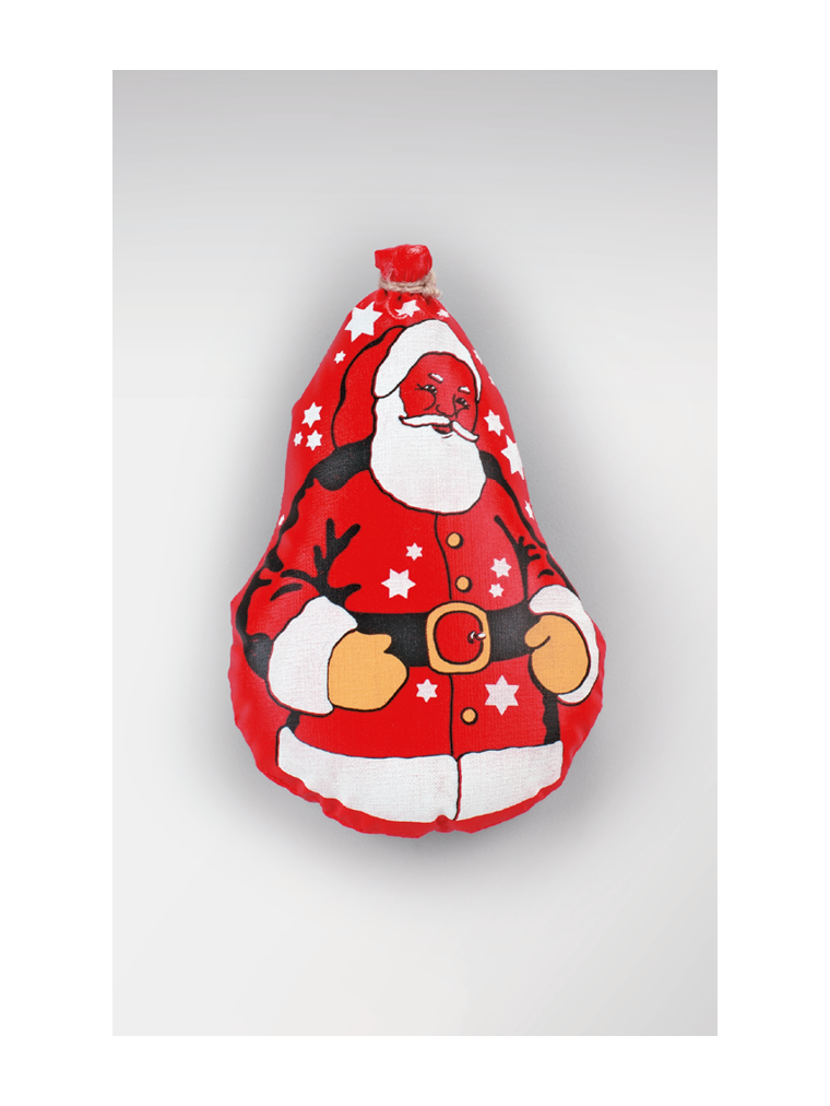 Weihnachtsmotiv Kugelweihnachtsmann genäht für ca. 400 Gramm LINNOHÜLLE ROT (rauchdurchlässig)