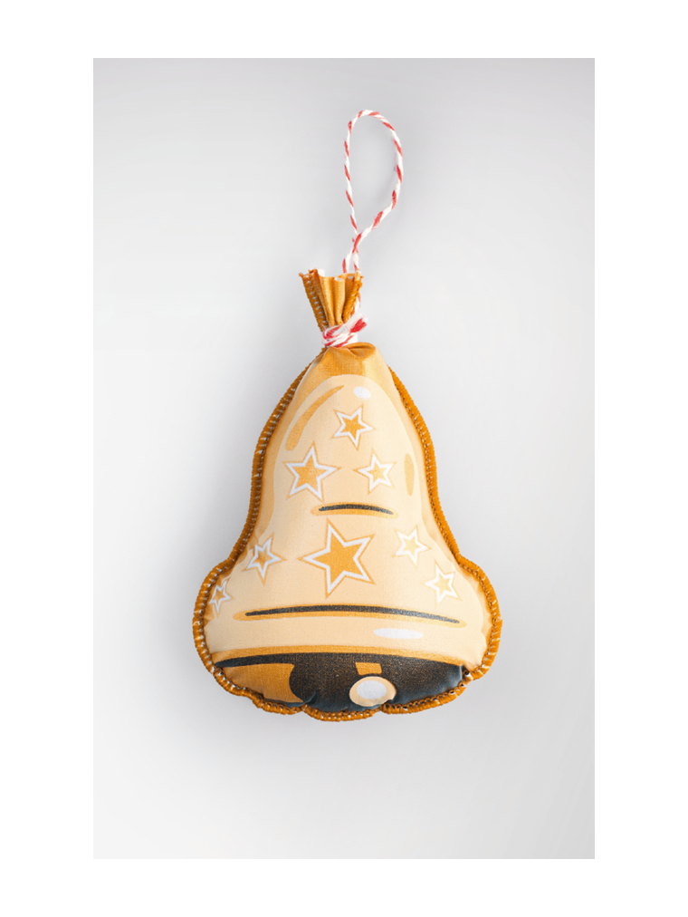 Weihnachtsmotiv Glocke genäht für ca. 250 Gramm LINNOHÜLLE GOLD (rauchdurchlässig)