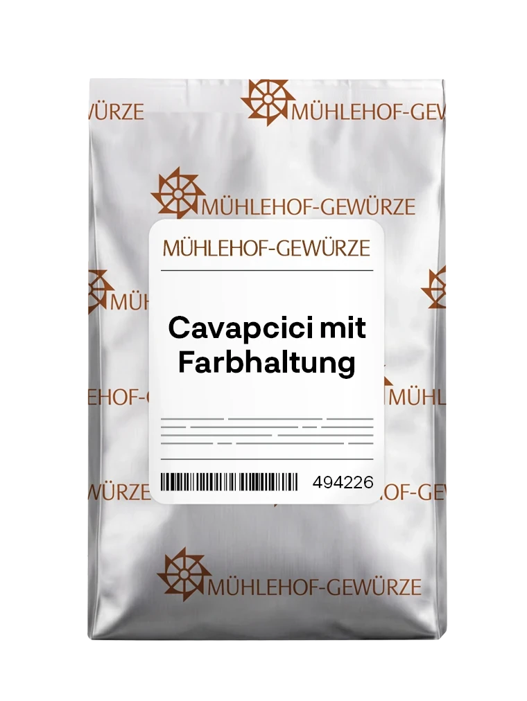 Produktverpackung Cavapcici mit Farbhaltung