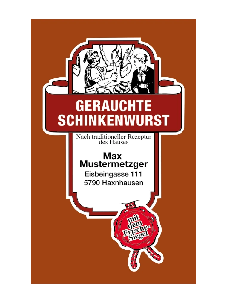 Gerauchte Schinkenwurst NK 55/25 FASER BAK-D/Stückdruck (rauchdurchlässig)