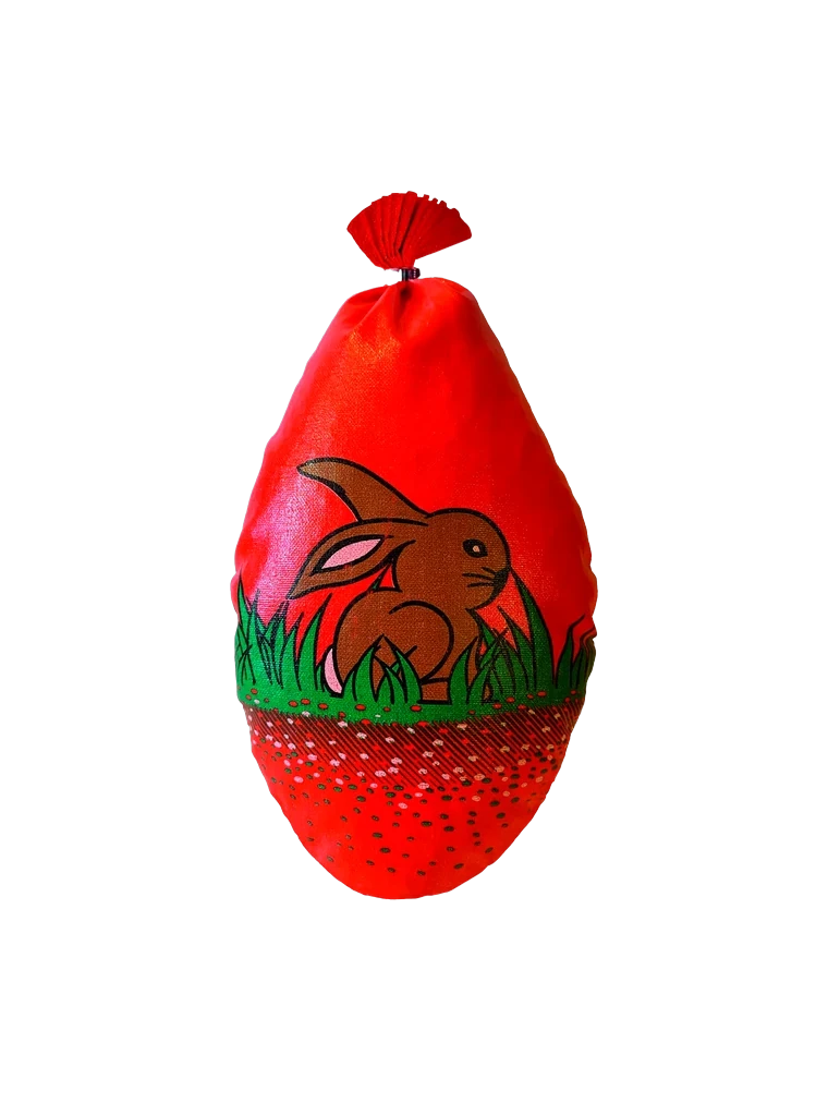 Emballage du produit Osterei rot genäht für ca. 350 Gramm LINNEXHÜLLE