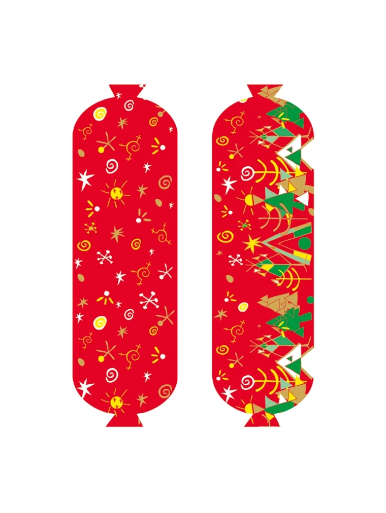 Weihnachtsmotiv Bäume Sterne NK 45/gerafft (25 Meter) SAFE-FASER ROT (NICHT rauchdurchlässig)