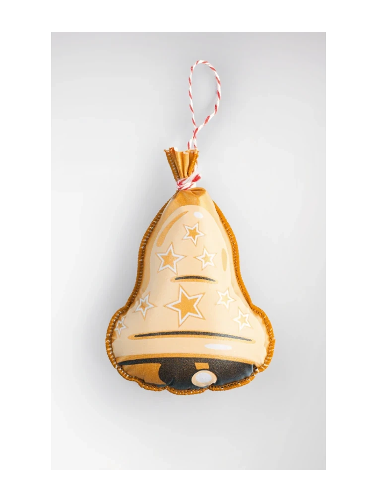 Weihnachtsmotiv Glocke genäht für ca. 250 Gramm LINNOHÜLLE GOLD (rauchdurchlässig)