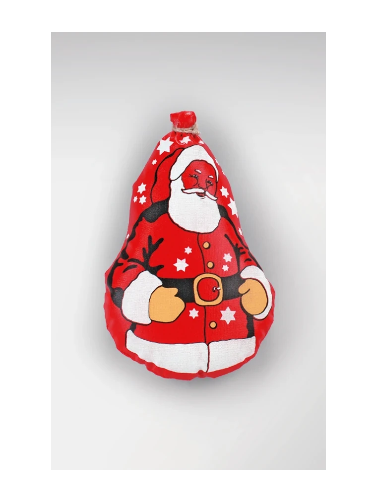 Weihnachtsmotiv Kugelweihnachtsmann genäht für ca. 400 Gramm LINNOHÜLLE ROT (rauchdurchlässig)